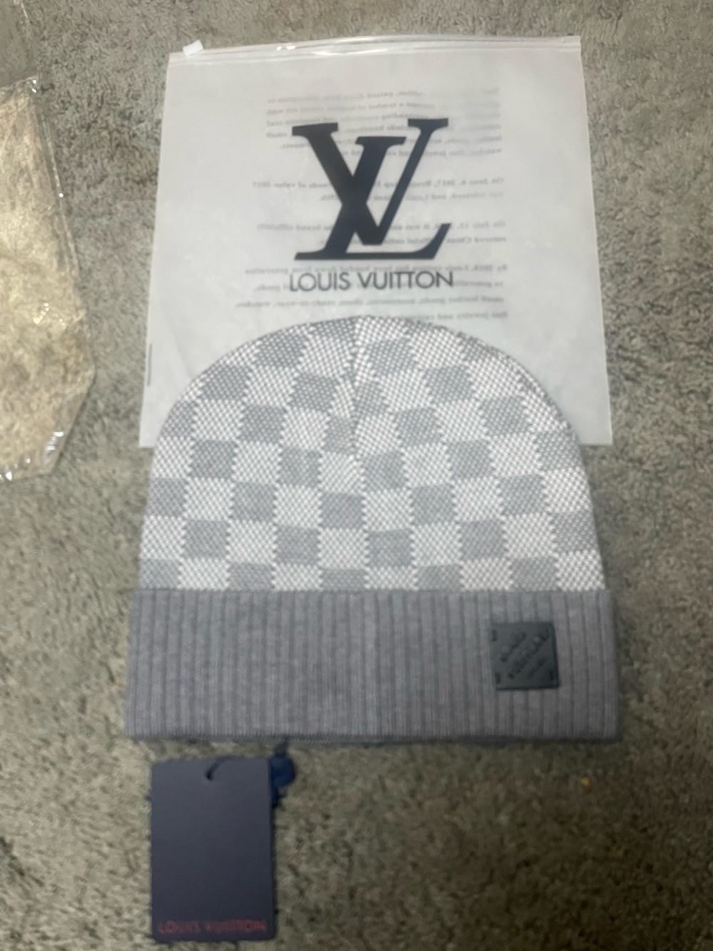 Louis Vuitton Light Grey Checkered Knit Beanie